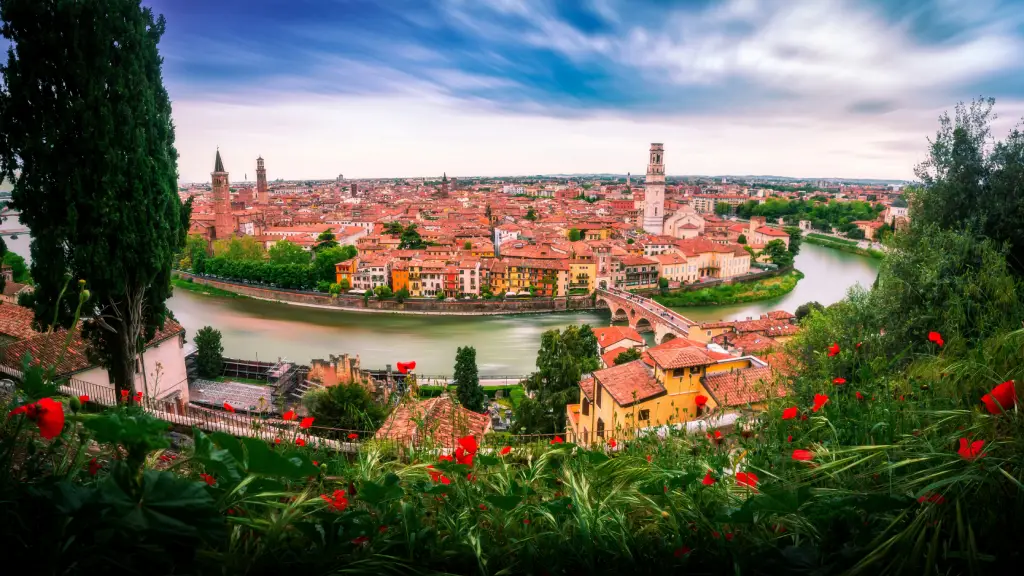 Panorama di Verona con legna da ardere in primo piano